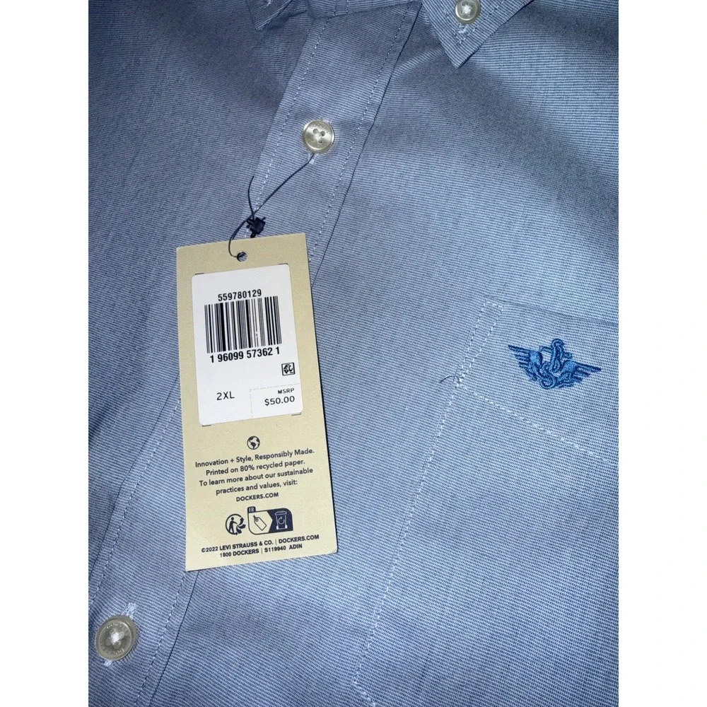 Dockers Mens 2XL Short Sleeve Button Down Shirt Blue No Wrinkle Classic Fit New - Picture 4 of 8